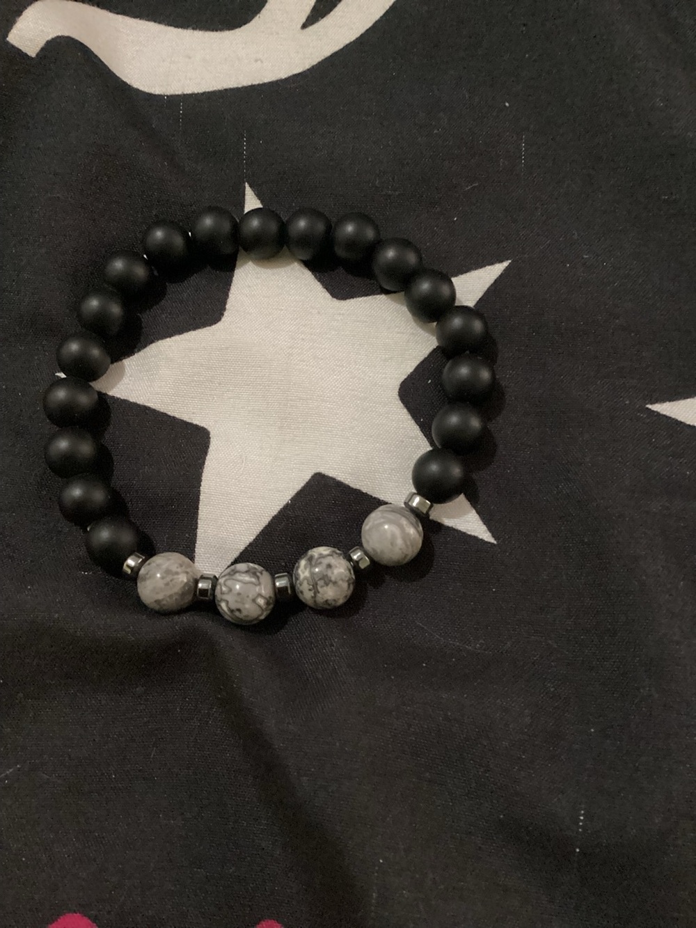 Matte Black & Gray agate Stone Beaded Bracelet